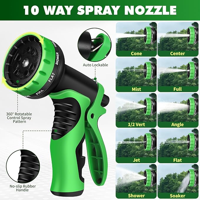 Gardentime Non-Expanding Garden Hose 100FT Flexible No Kink Water Hose, Leakproof Hybrid 5-Layer TPV with 3/4" Connectors & 10 Function Spray Nozzle, Lightweight Portable Water Pipe for Lawn Yard