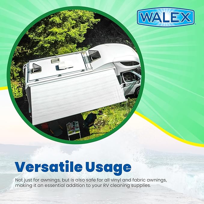 Walex RV Awning Cleaner - Safe for Vinyl & Fabric, Dissolves Tough Stains, Mold, Mildew, Dirt, Bird Droppings & More; Extends Awning Lifespan for RVs, Campers, Trailers & Motorhomes, 1 Gallon