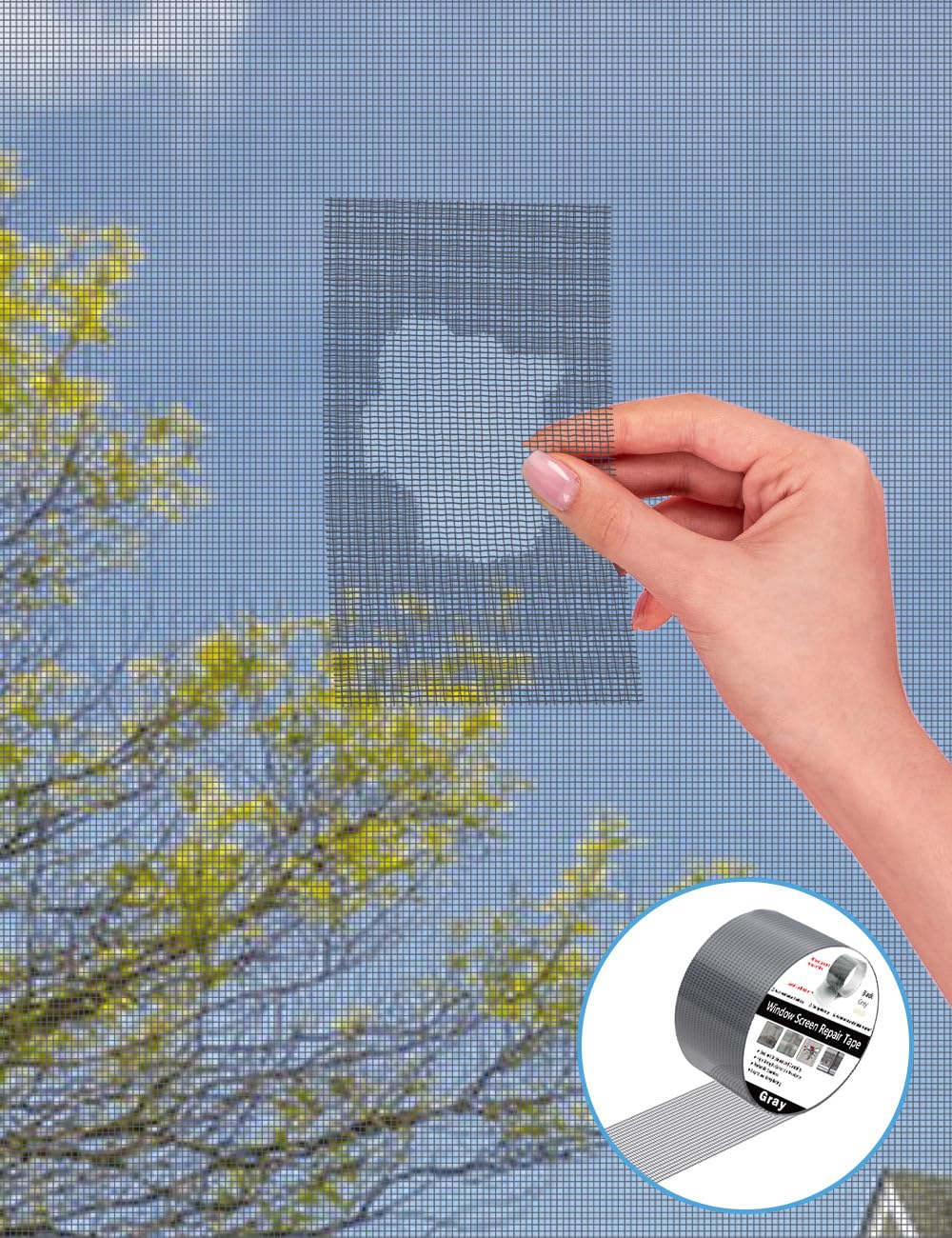 wohohoho Window Screen Repair Tape, 4 in X 40 FT (480IN) Grey Screen Patch Repair Kit, 3-Layer Strong Adhesive Invisible Screen Tape Mesh Repair for Windows, Doors Garage Mosquito Net Magnetic Screen