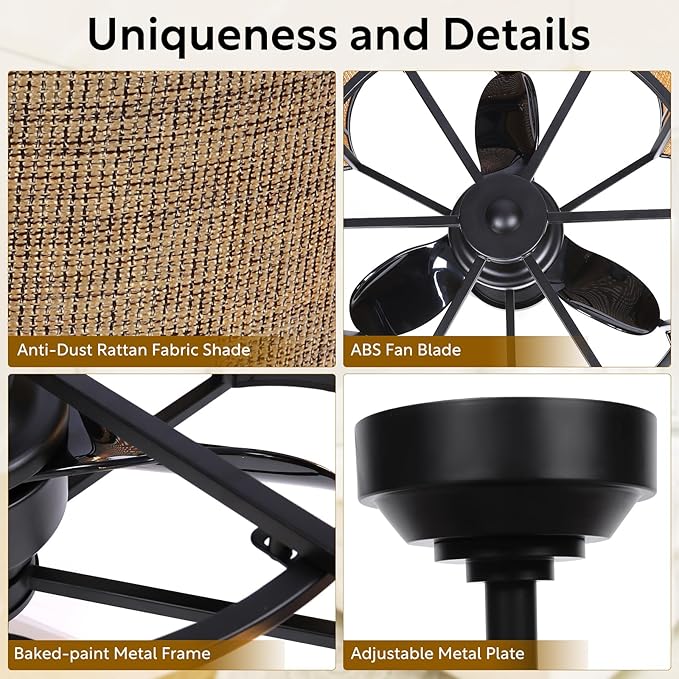 Ceiling Fans with 6-Bulb Lights and Remote, Flower Shaped Ceiling Light with 6 Adjustable Speed and for Bedroom, Kitchen and Living Room, Fabric Shade