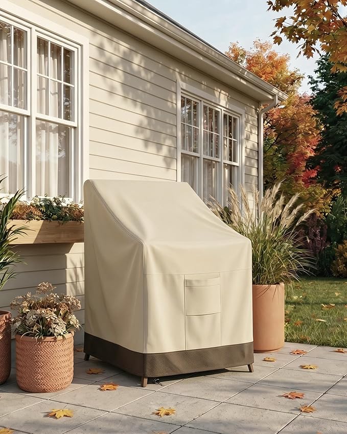Vailge Stackable Patio Chair Cover,100% Waterproof Outdoor Chair Cover, Heavy Duty Lawn Patio Furniture Covers,Fits for 4-6 Stackable Dining Chairs,2 Pack-36"Lx28"Wx47"H,Beige&Brown