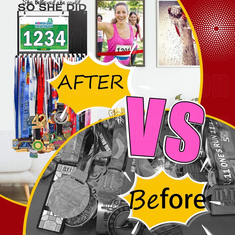 Lapetale Fashion She Believed She Could SO SHE DID Race Bib and Medal Display,Marathon Medal Display and Runner Medal Hanger Display,Bib Running Medal Display Gifts for Runners Athlete Luxurious 60