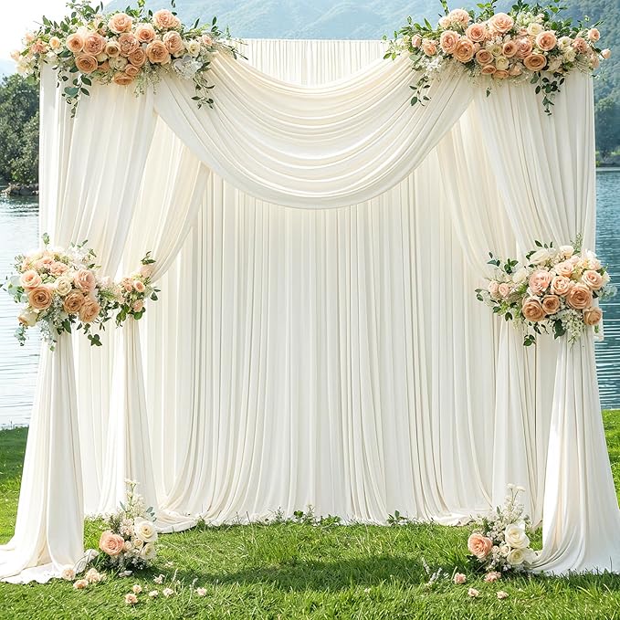 4 Panels Ivory Backdrop Curtain for Wedding Parties Wrinkle Free Ivory Photo Curtains Backdrop Drapes Fabric Decoration for Baby Shower Photoshoot 20ft(W) x 10ft(H)