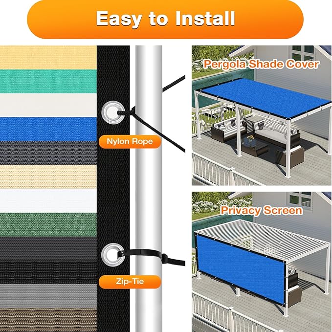 Artpuch Outdoor Pergola Shade Cover 8' X 18' Sun Shade Cloth with Grommets, 90% UV Protection Canopy Patio Privacy Screen (Customized Available) GN107, Blue