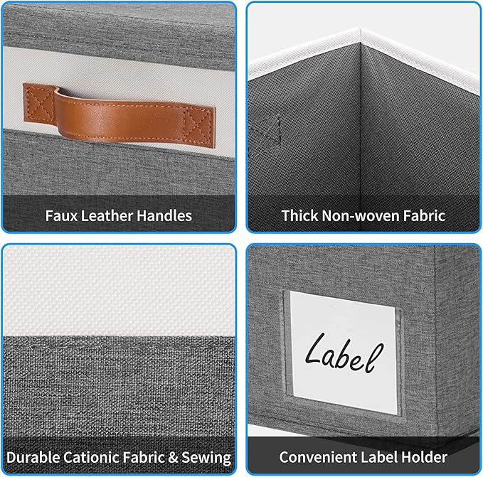 GhvyenntteS Extra Large Storage Bins with Lids, Foldable Fabric Storage Boxes with Lids and Handles, Storage Baskets with Lid and Label for Home Office (3 Pack, Grey, 15.75" x 11.8" x 10.2")