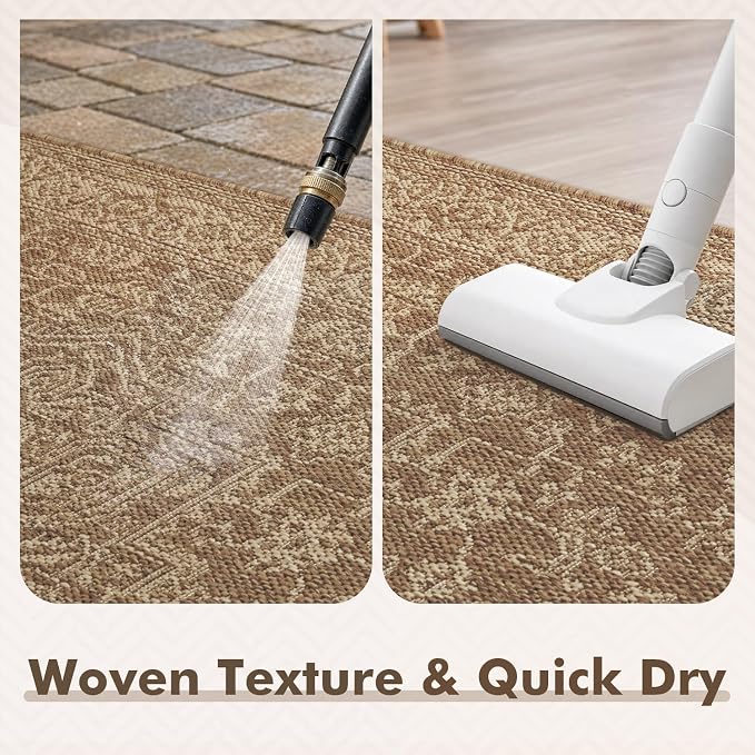 MontVoo-3x5 Outdoor Rug Porch Entryway Rug-Polypropylene Indoor Outdoor Rugs for Entryway Kitchen Balcony Patio, Textured Weave, Durable, Fade-Resistant, Non-Shedding, Vintage Neutral Brown
