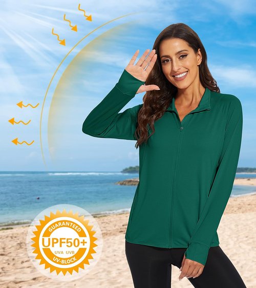 MAGCOMSEN Women's Lightweight Athletic Jacket - UPF 50+ Sun Protection, Full Zip, Long Sleeve, Hiking Ready