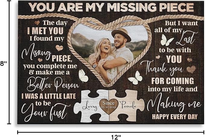 Dem Canvas Personalized Canvas Prints, Custom Photo And Name, You Are My Missing Piece, Wedding Gifts For Couple Anniversary Wedding Engagement Gift For Couples Canvas (12x08)