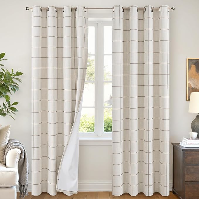 Lajode Brown Plaid Patterned Curtains Thermal Insulated