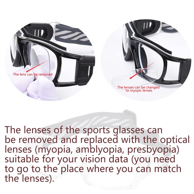 SooGree Sport Glasses Goggles Basketball Soccer Sports Protective Eyewear Goggles Safety Glasses-Replaceable Prescription Lens (8031 Transparent Frame White Pad)