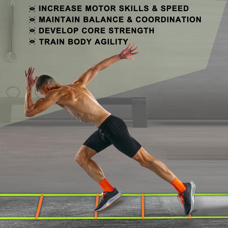 NKJIH 20ft Adjustable Agility Speed Ladder Training Ladder with Carry Bag - Soccer, Speed, Football Fitness Feet Training - Agility Training Equipment for Footwork Drills(Orange)