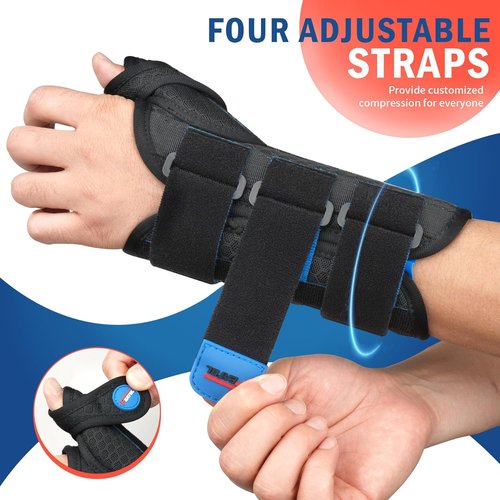 FEATOL Carpal Tunnel Wrist Brace - Night Support Thumb Spica Splint for De Quervains | Small/Medium, Black/Blue