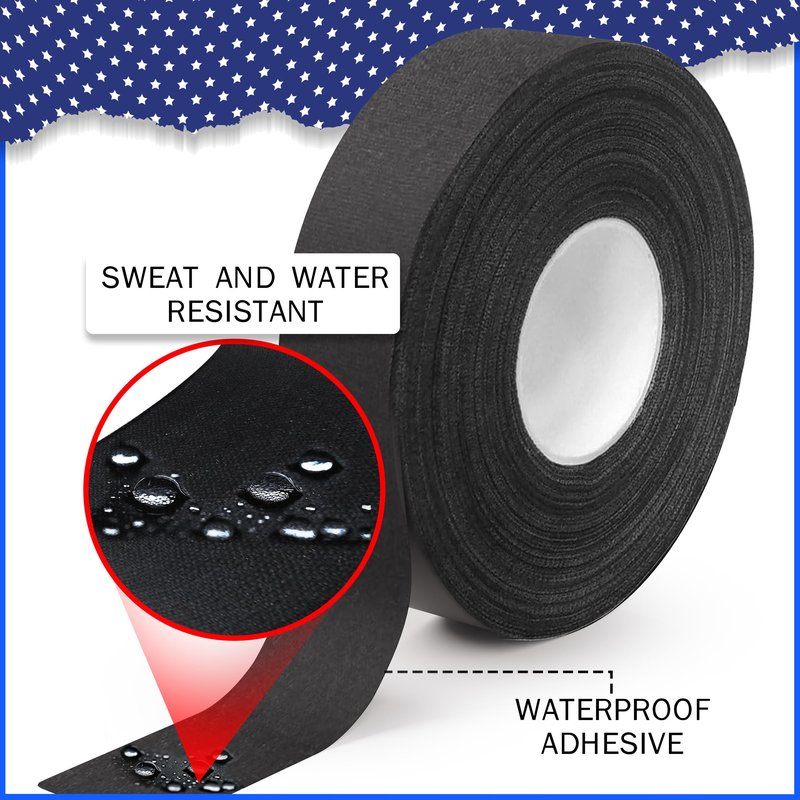 Hockey Tape Black Grip Tape 2 Roll Athletic Sports Tape 1inch Multipurpose Cloth Tape for Lacrosse Stick Handles Pullup Bars Tools Fingers - Water-Resistan Protect from Scratches Smudges Goon Tape