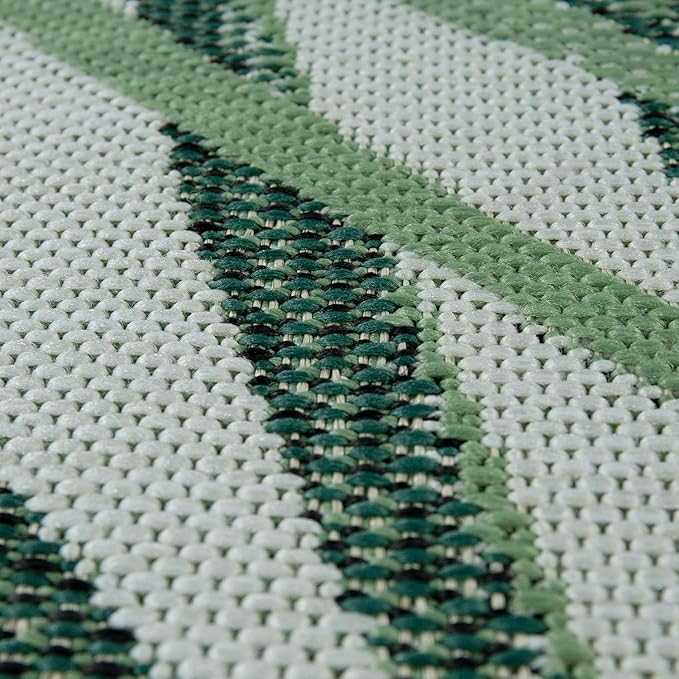 Outdoor Rug Green Beige with Palm Leaf Pattern for Patio Terrace Flat Weave, Size: 3'11" x 5'7"