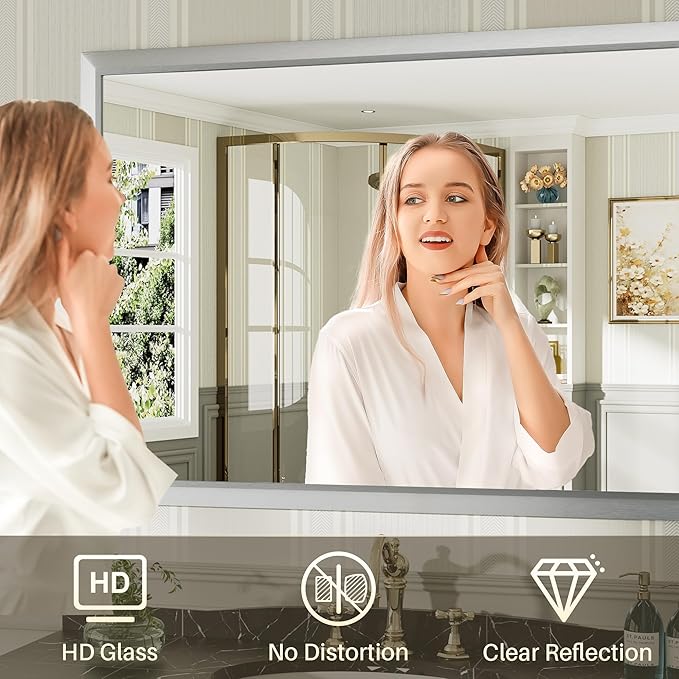 60x40 Inch Brushed Silver Bathroom Mirror