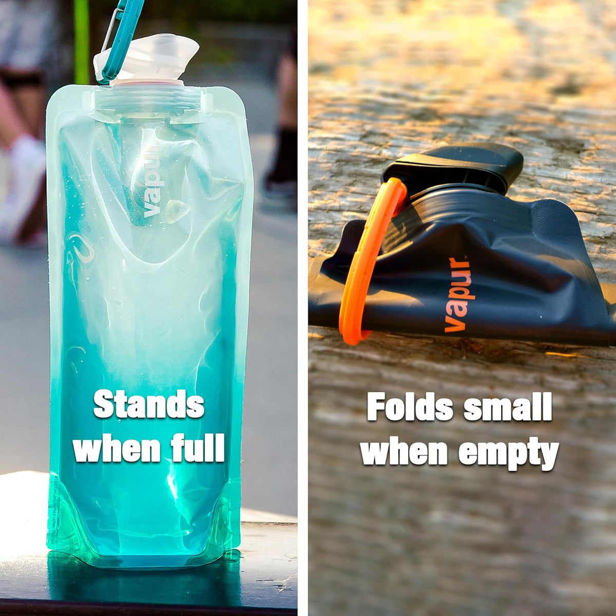 Vapur Anti-Bottle - Flexible Collapsible Design with Detachable Carabiner - 34 Ounce, Admiral Blue