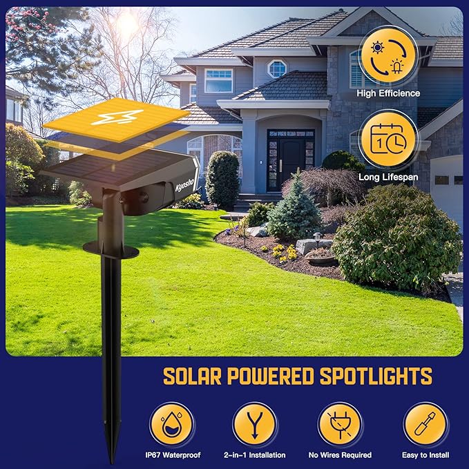 Kyosho IP67 Waterproof Color Solar Spot Lights Outdoor, Color Changing Outdoor Halloween Lights, RGBW Multicolor Solar Spotlight with 9 Modes for Lawn, Pathway, Yard, 8 Pack