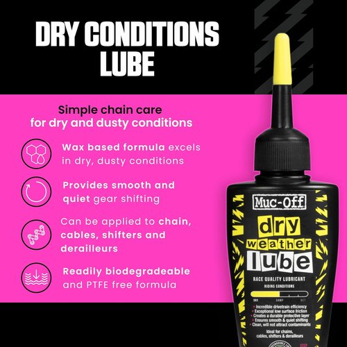 Muc-Off Bio Dry Bike Chain Lube - Wax-Based Formula for Smooth Gear Shifts | Includes Microfiber Cloth