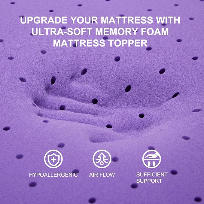SINWEEK 3 Inch Gel Memory Foam Mattress Topper Ventilated Soft Pressure Relieve Mattress Pad, Breathable Bed Topper, CertiPUR-US Certified, Queen Size
