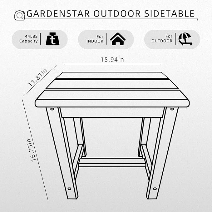 GARDENSTAR Adirondack Square Side Table,one-Tier Outdoor end Table, Patio Side Table for Pool,Porch,Backyard,Relaxing Companion