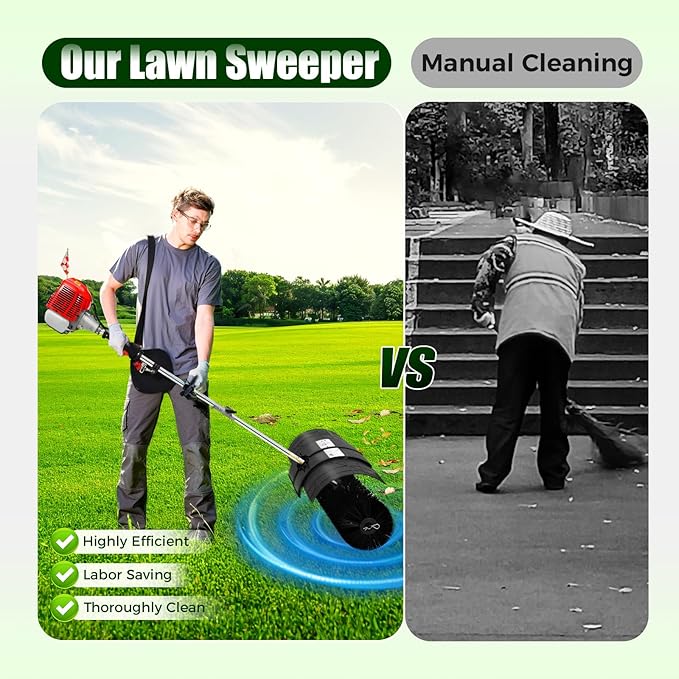 Bepritm 52CC Gasoline Handheld Sweeper Broom, 2-Stroke 2.3HP Gas Power Broom Artificial Lawn Sweepers, Walk Behind Sweeper Cleaner with a Blower Artificial Turf Lawns Driveway Cleaning Tool