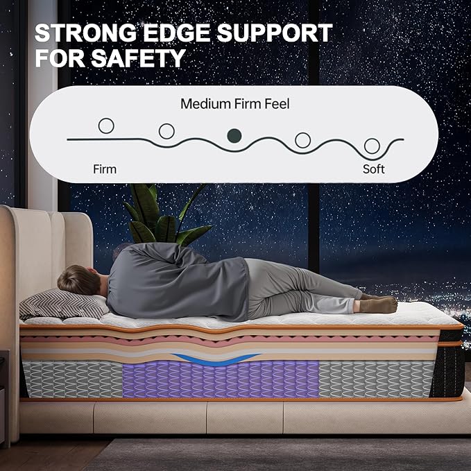 King Mattress 12 Inch, Hybrid Mattress King Size Bed in a Box, Memory Foam and Individual Pocket Springs, Edge Support, Motion Isolation & Pressure Relief, Medium Firm, 365-Night Trial