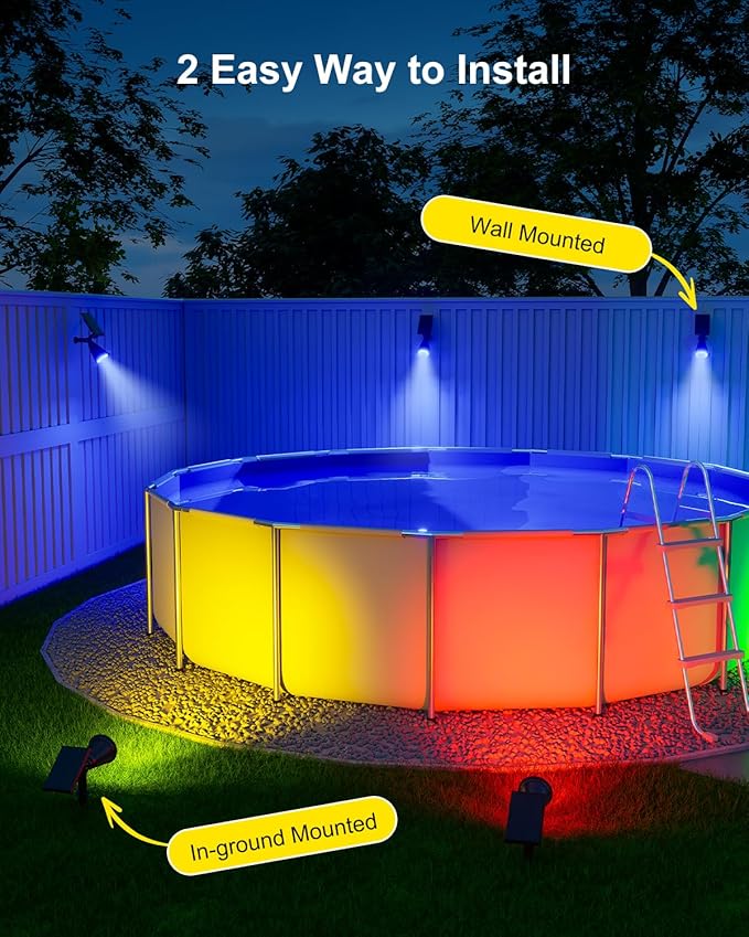 Color Changing Solar Spotlights Outdoor RGB Waterproof Landscape Flood Lights for Halloween Decorations, Skeletons, Tombstones, Pumpkin, Tree, Uplighting for Outside House, Wall, Yard, Garden, Pathway