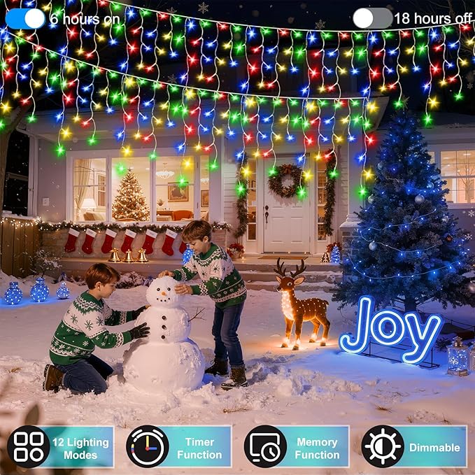 670 LED 66FT Christmas Lights with 148 Drops, 12 Modes Dimmable Multicolor Outdoor Hanging Lights with Timer Memory, Waterproof Curtain Lights for Home Bedroom Indoor Tree Window Roof Fence Wedding