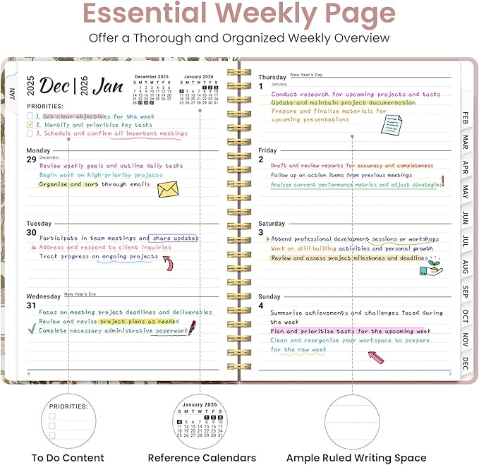 2026 Planner, Weekly and Monthly Planner for Women, Jan 2026 - Dec 2026 Pretty 2026 Calendar Planner with Monthly Tabs, Inner Pocket, Spiral Binding, Perfect for Office Home School - 8.5" x 11", Pastel Floral