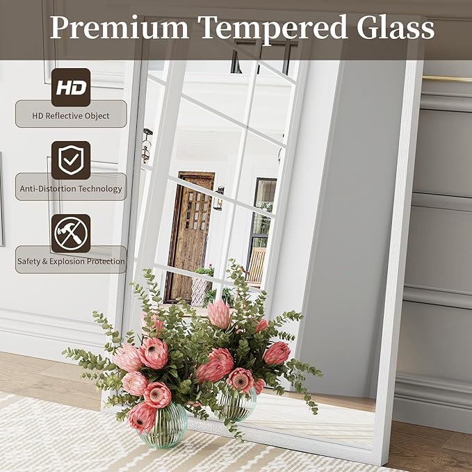 Syndra White Wood Frame Bathroom Mirror, Waterproof Slim Deep Frame,