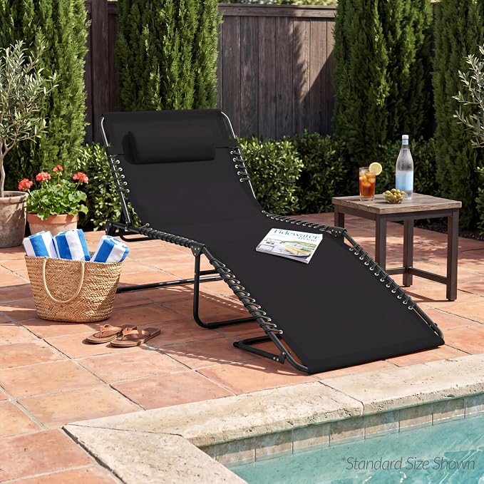 Best Choice Products Extra Wide Patio Chaise Lounge Chair, Portable Outdoor Folding Recliner for Lawn, w/ 8 Positions, Handles, 440lb Capacity - Black