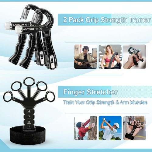 ACOTANT Grip Strength Trainer Set - 5 Pack Hand Grip Strengtheners & Finger Exercisers with Carry Bag