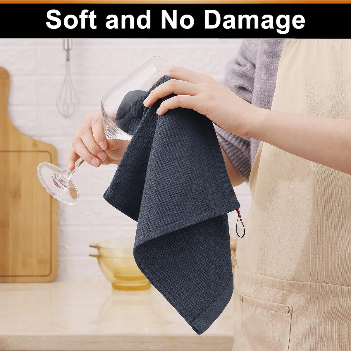 Homaxy 100% Cotton Waffle Weave Dish Cloths - 6 Pack Soft and Absorbent Dish Towels - 12 x 12 Inches Quick Dry Dish Rags - Dark Grey
