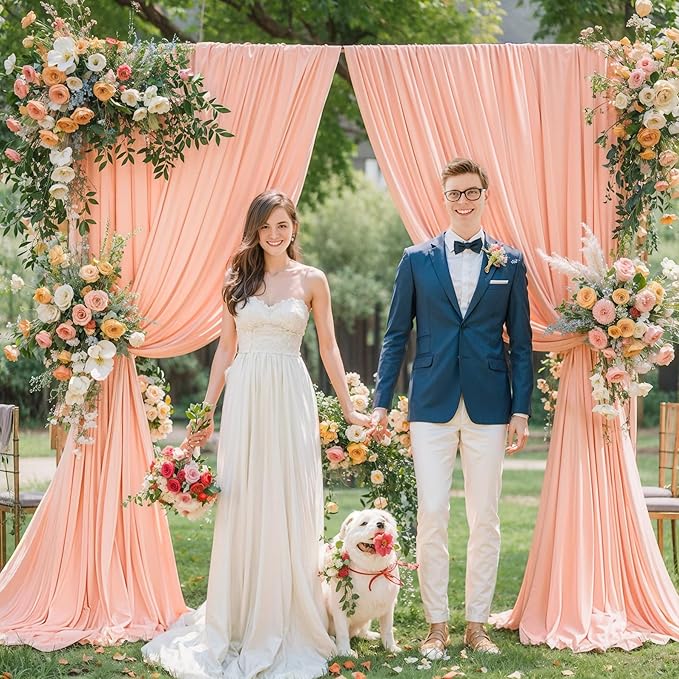Peach Backdrop Curtain for Parties Baby Shower Wrinkle Free Peach Photo Curtains Backdrop Drapes Fabric Decoration for Wedding Birthday Party 5ft x 8ft,2 Panels