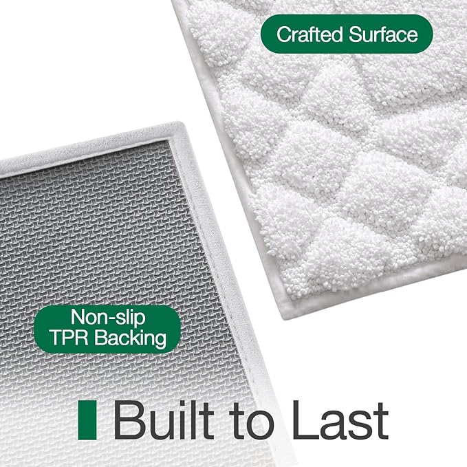 LUMI Bathroom Rugs, Ultra Soft Absorbent Bath Mat for Shower, Non Slip Washable Bath Rugs with Rubber Backing, Microfiber Plush Quick Dry Floor Mat for Bathtub, Floor, White, 24x43