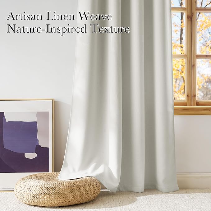 NICETOWN Short Faux Linen Natural Blackout Curtains 63 inches Long