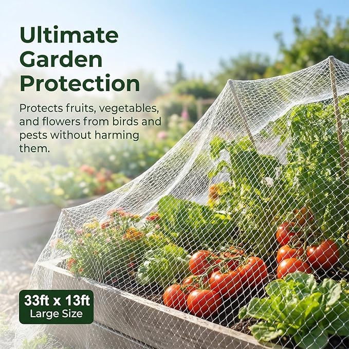 GWHOLE 33 x13 Ft Bird Netting for Garden Tree and Plant Protection, Garden Netting with 1 Inch Mesh Net for Anti Bird Chicken Deer, White