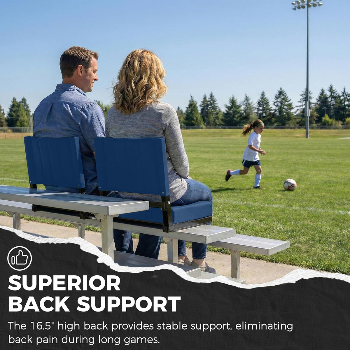 Sport Beats Stadium Seats - Comfortable Bleacher Chairs with Back Support & Cushion | Navy Blue, 1pc - 17" W x 12" D x 16.5" H