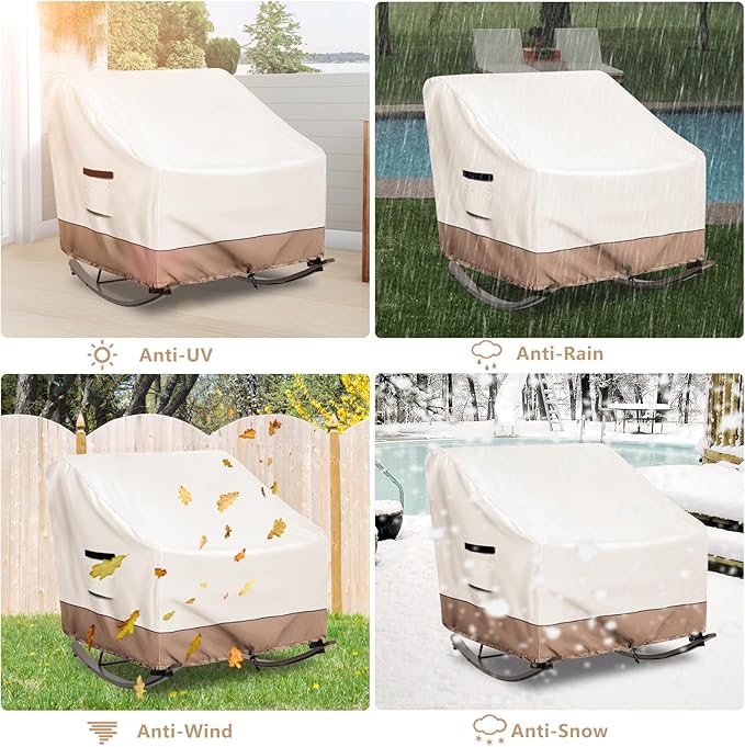 Outdoor Rocking Chair Cover, Heavy Duty Waterproof Papasan Chair Cover with Split Zipper, Easy to use, Beige