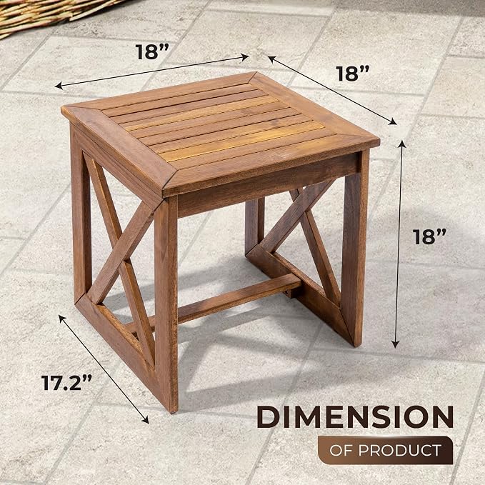 ARROWSTONE 100% Acacia Wood Small Table, Side Table for Indoor & Outdoor Space, Patio, Poolside, Garden, Living Room (X-braced Style)