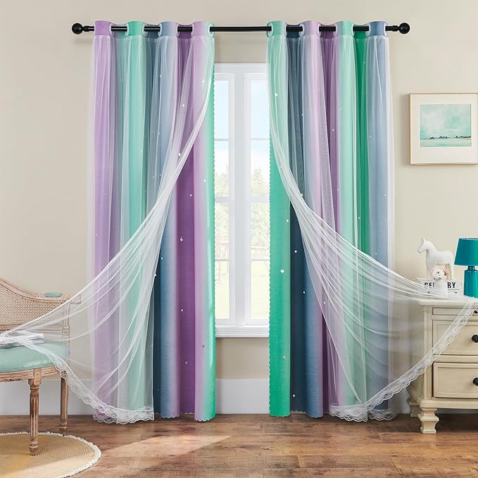 XiDi Purple Rainbow Curtains for Kids' Bedroom