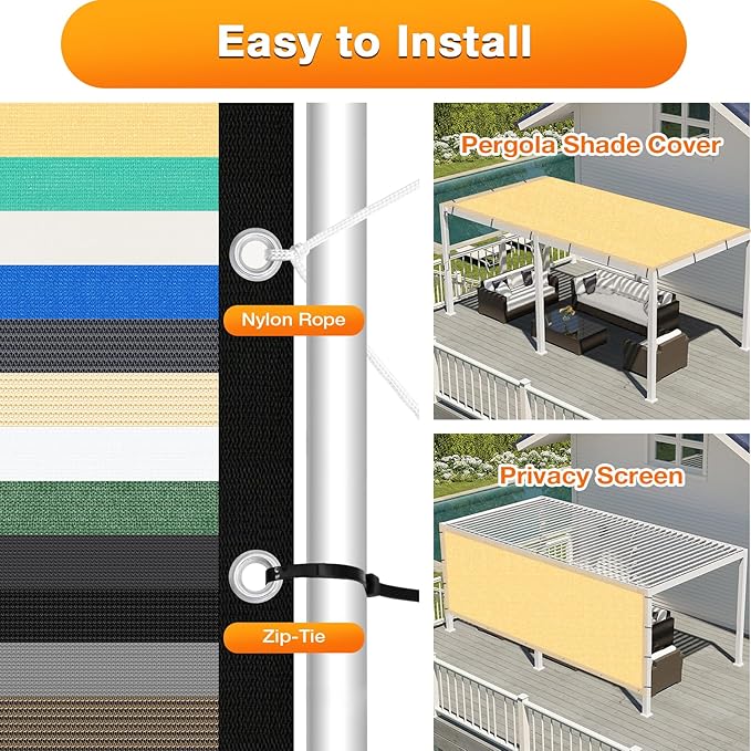 Artpuch Outdoor Pergola Shade Cover 20x24 FT Sun Shade Cloth with Grommets Sand 90% UV Protection Canopy Patio Privacy Screen (Customized Available)