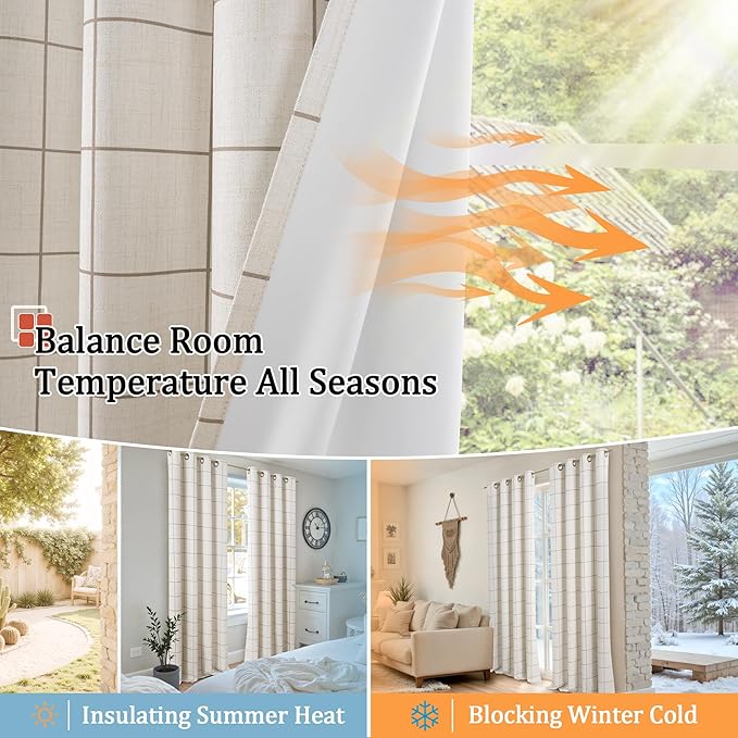 Lajode Brown Plaid Patterned Curtains Thermal Insulated