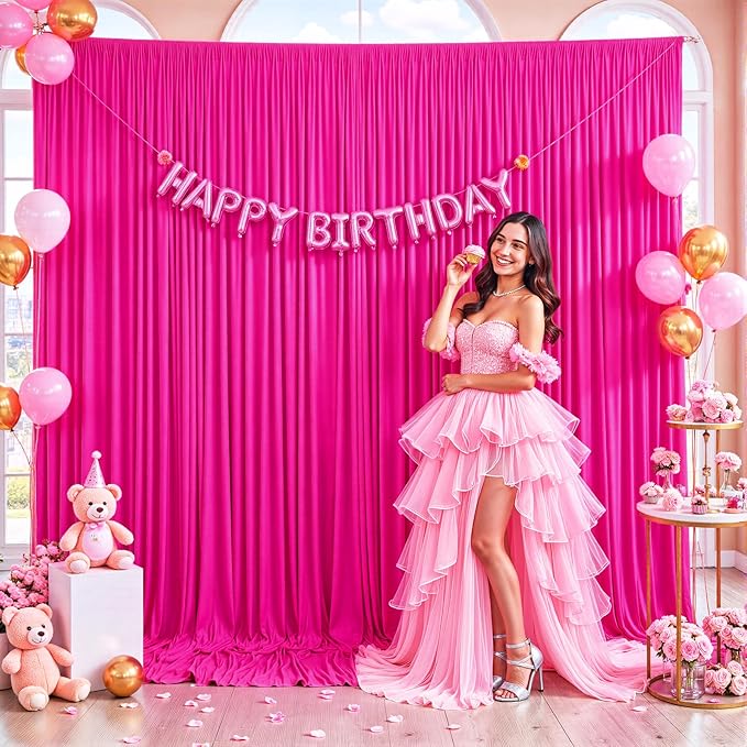 Fuchsia Backdrop Curtain for Parties Birthday Party Wrinkle Free Hot Pink Photo Curtains Backdrop Drapes Fabric Decoration for Wedding 5ft x 7ft,2 Panels