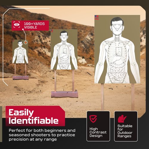 Range Day USA 25 Anatomic Life Size Silhouette Targets for Shooting Range, Firearm Target for Pistol, Rifle, Pellet, BB, Airsoft, and Handguns, 80 lb. Gloss Paper, 24” x 36”