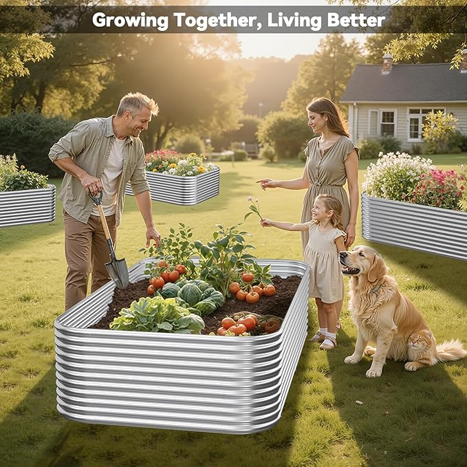 2 Pack Tall 8x4FT Raised Beds for Gardening, Corrugated Galvanized Steel Raised Garden Bed, Outdoor Metal Above Ground Garden Bed for Vegetables and Flowers-8x4x1.5FT