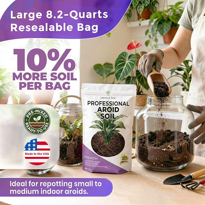 Professional Aroid Soil 8.2 Quarts Ready to Use, Premium Aroid Potting Mix for Indoor Plants, Peat Moss Coco Coir Perlite Dolomite, Well Draining Aroid Plant Soil Made in USA