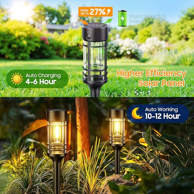 LETMY Solar Pathway Lights Outdoor, 6 Pack Solar Lights Outdoor Waterproof IP65, Bright Landscape Path Light Outdoo for Yard Walkway Lawn Drivewa Garden Decor, 3000K