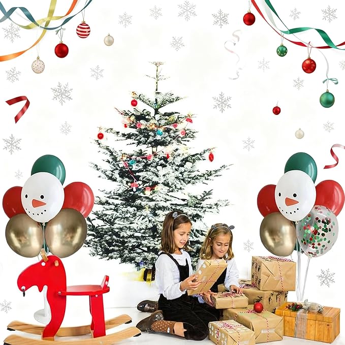4 Sets Christmas Centerpieces for Tables, Snowman Balloon Stands for Tables, Red Green and Gold Balloons for Xmas Party, Table Centerpieces Decorations for Christmas Party New Years 2026