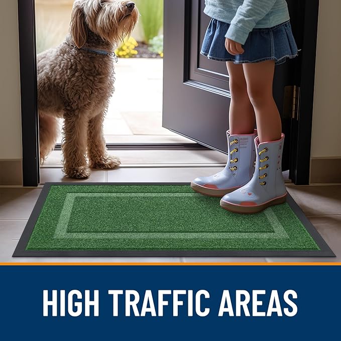 OLANLY Front Door Mat Indoor Outdoor Entrance, Waterproof All-Season, All-Weather Doormat, Sturdy Natural Rubber, Fade Resistant, Low Profile, Easy Clean Patio Porch Entryway Mat, 59x30, Green